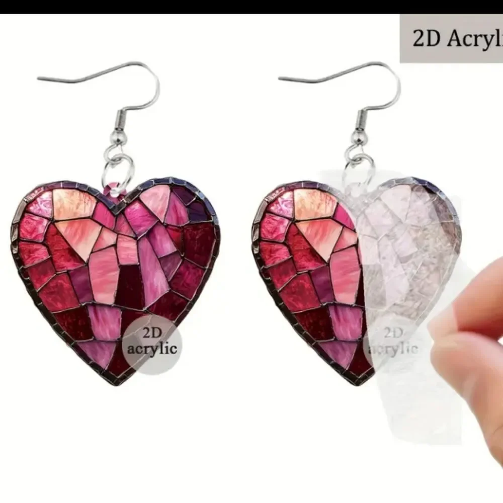 Pink heart earrings gradient acrylic dangle‎ New f2